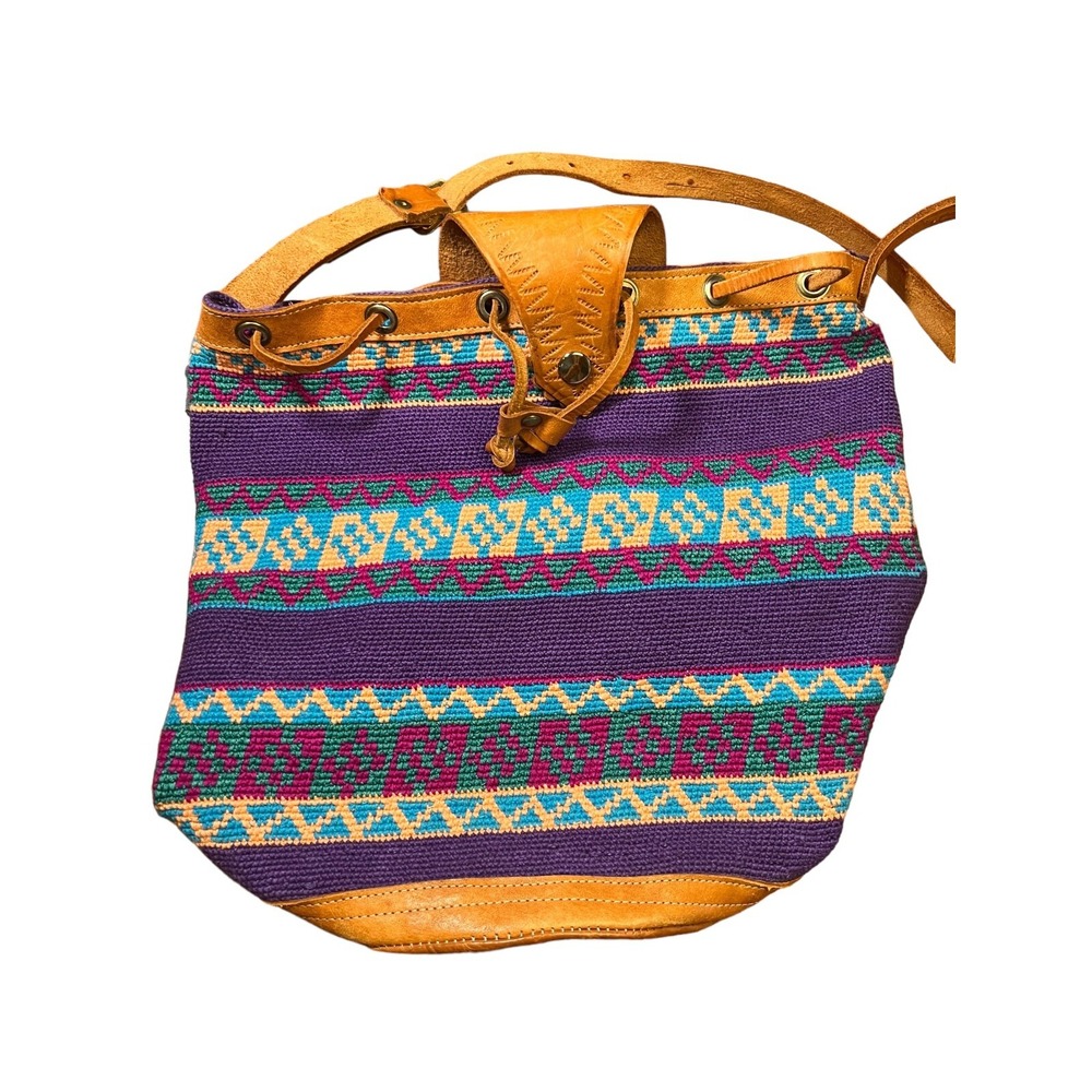 Tapestry Bucket Bag Leather Boho‎ Crossbody School Travel Embroidered